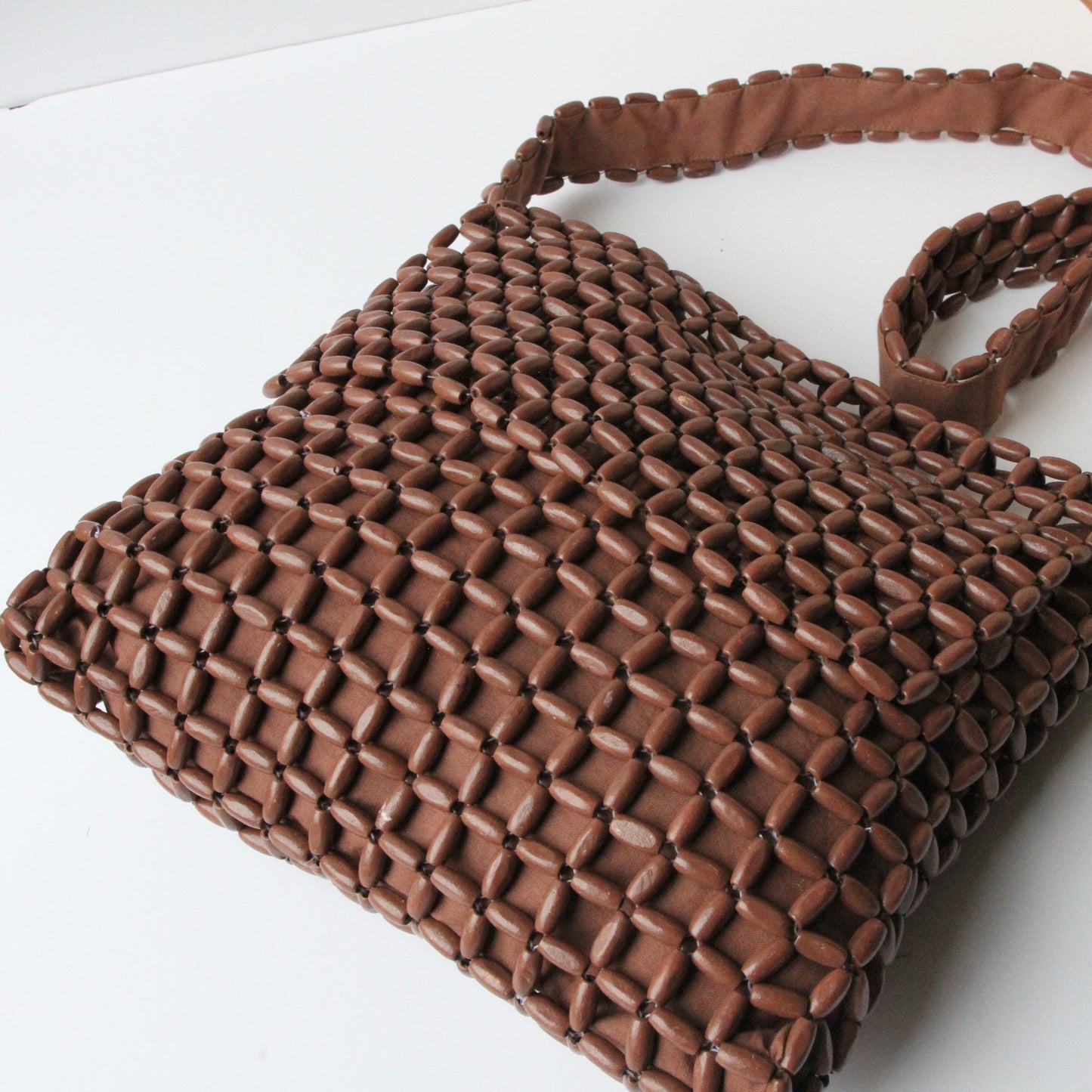 Dark Beaded Trellis Flap Bag