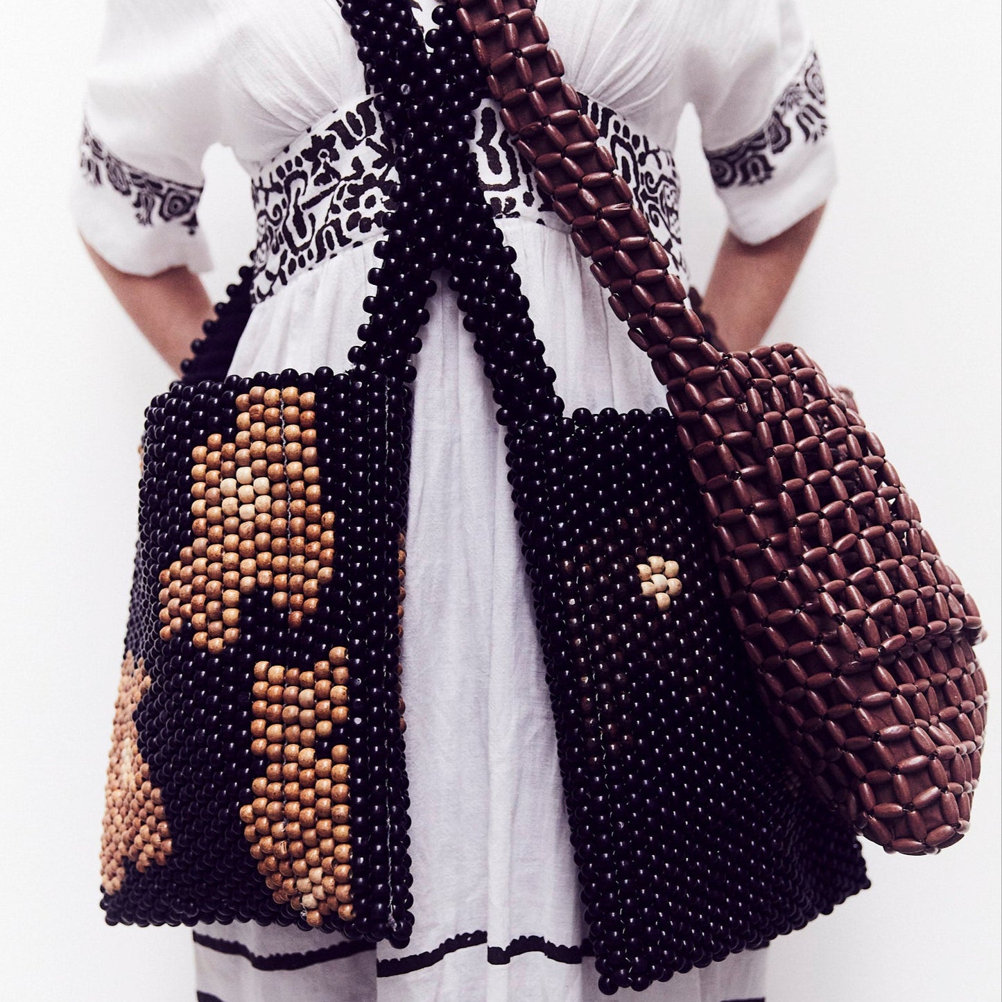 Dark Beaded Trellis Flap Bag