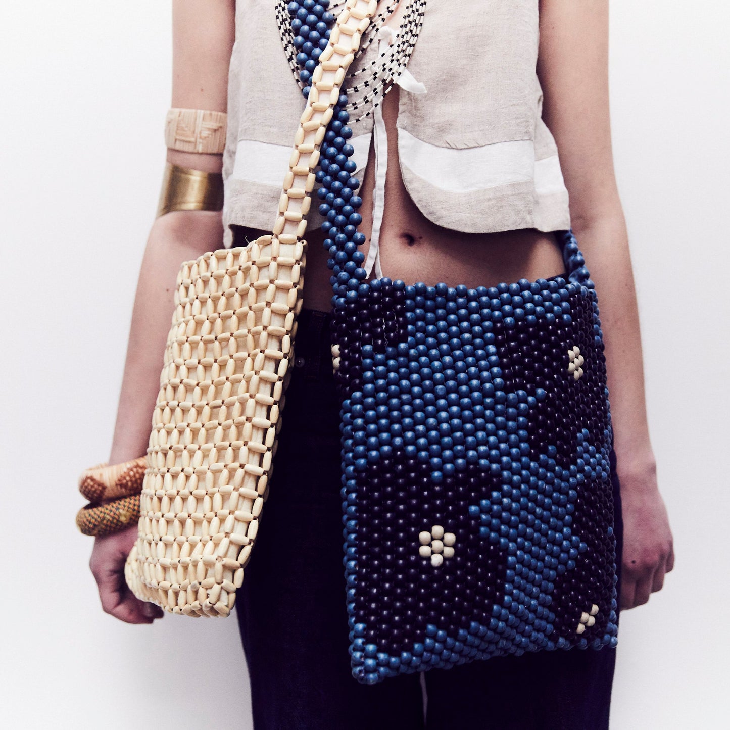 Denim Beaded Floral Bag