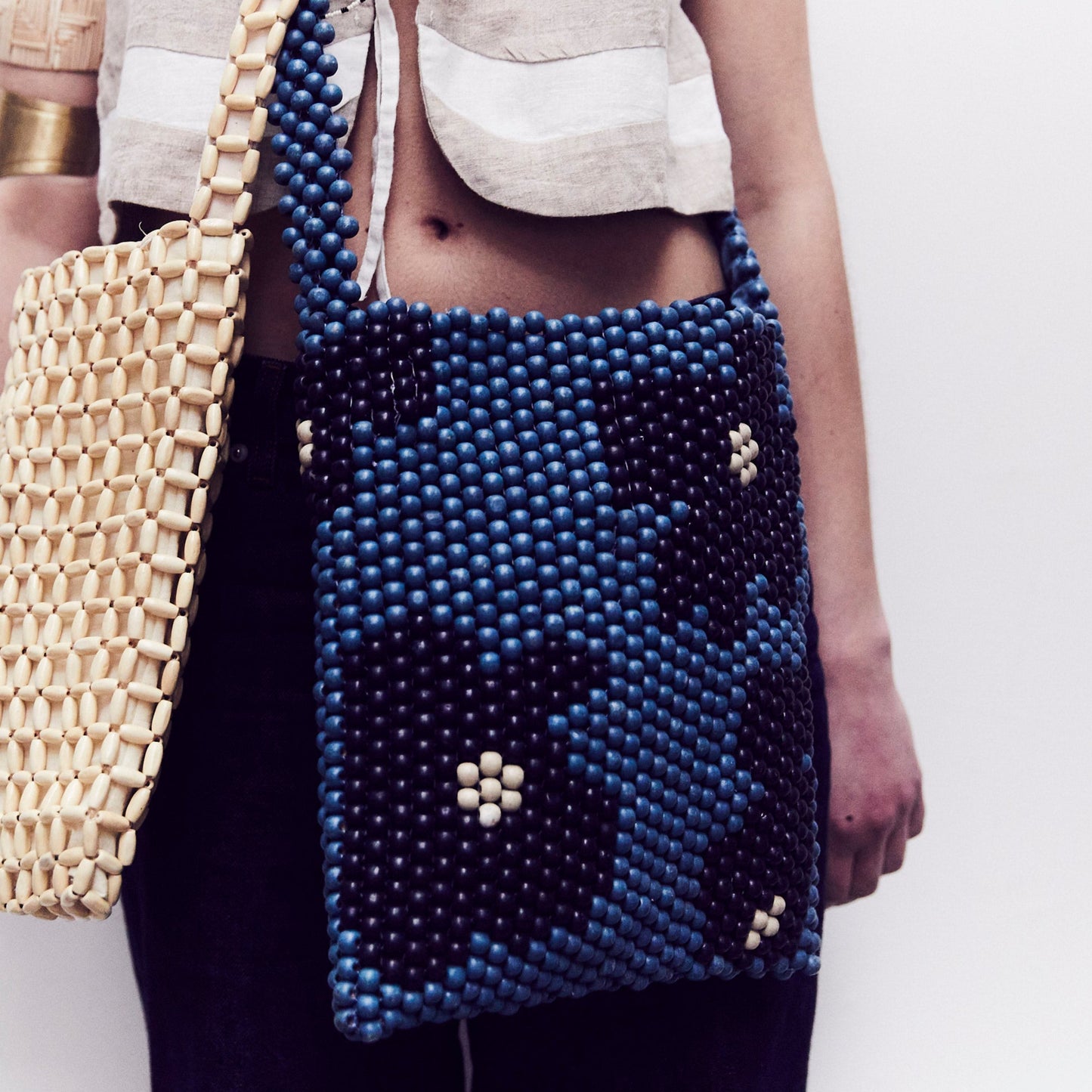 Denim Beaded Floral Bag