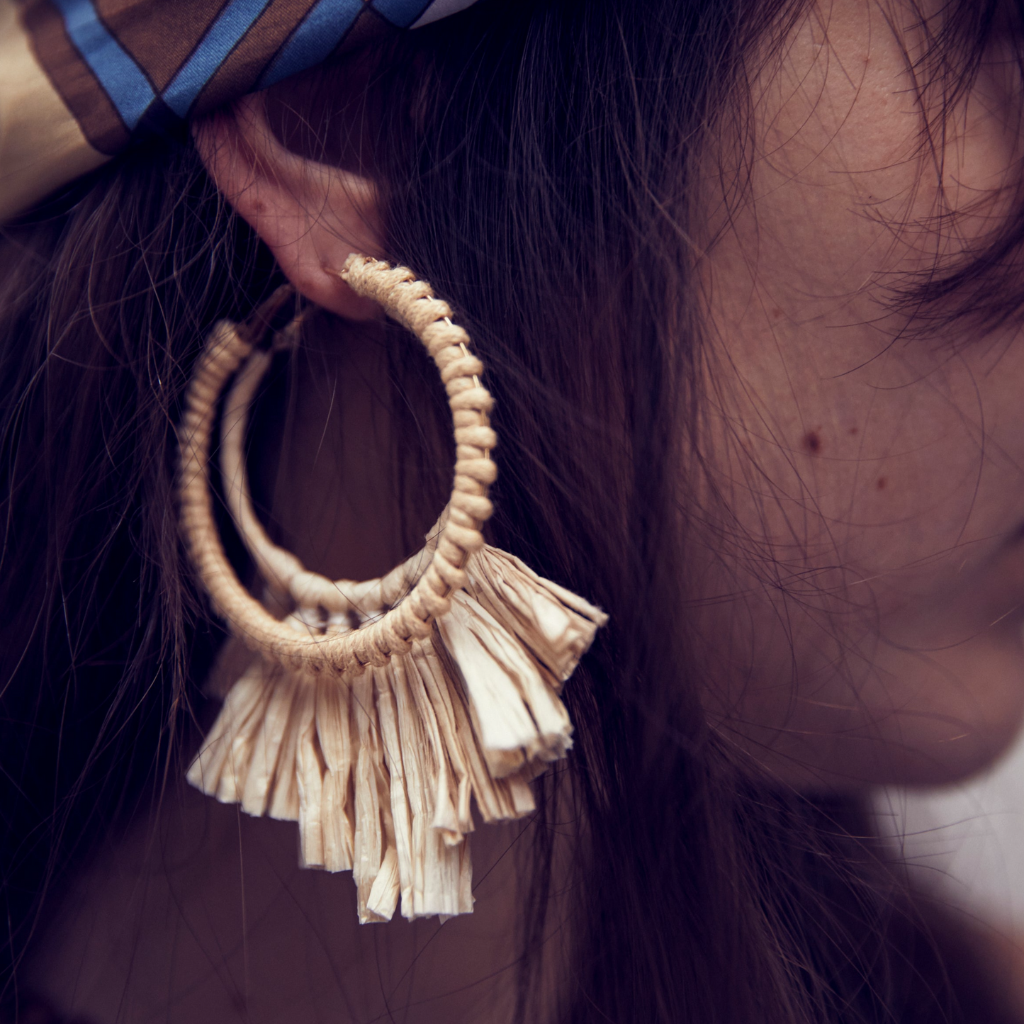 Raffia Fringed Hoop Earring.